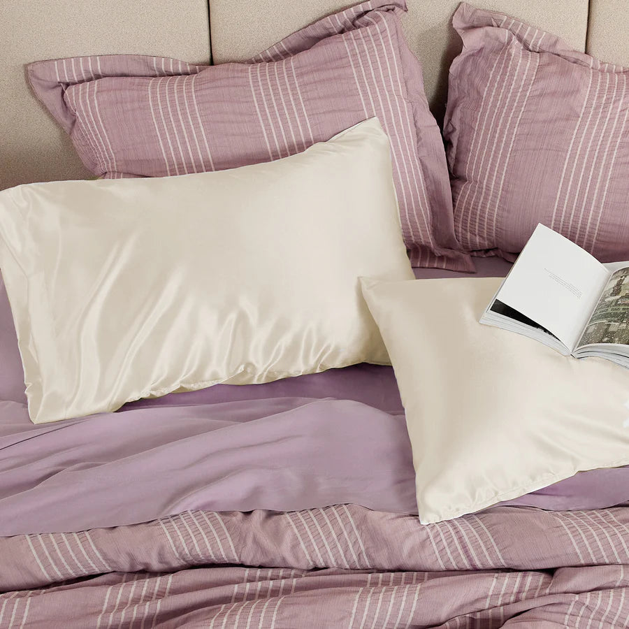 Solid Satin Silk Pillowcase 2 Pack - Beige