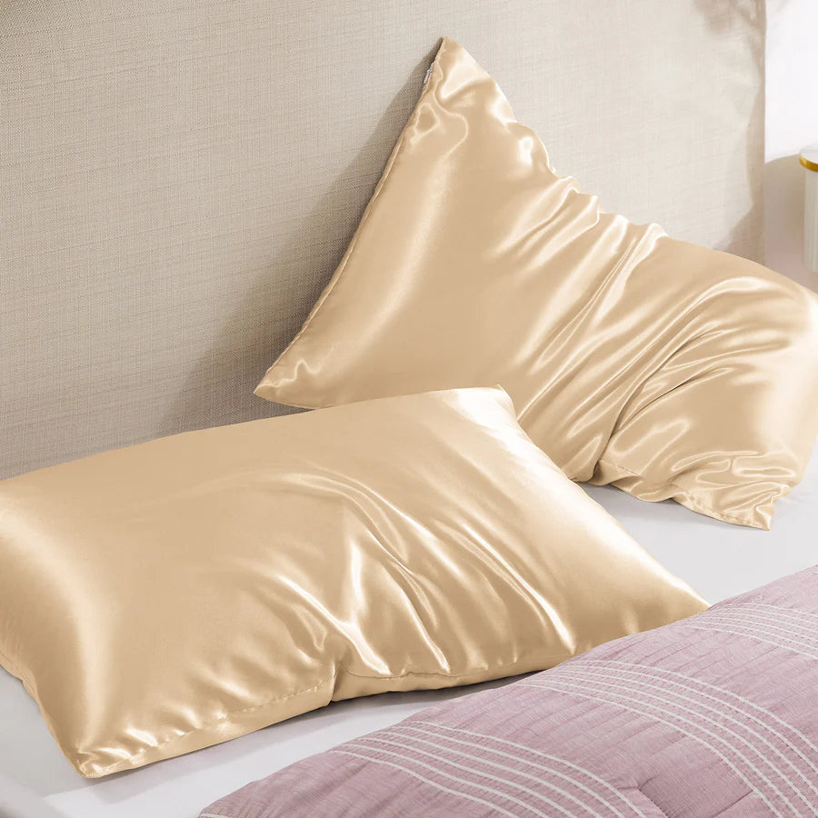 Solid Satin Silk Pillowcase 2 Pack - Champagne