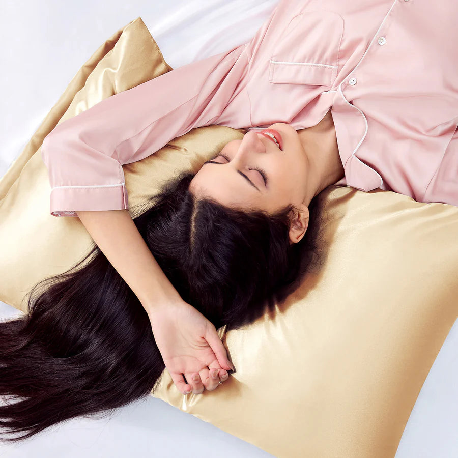 Solid Satin Silk Pillowcase 2 Pack - Champagne