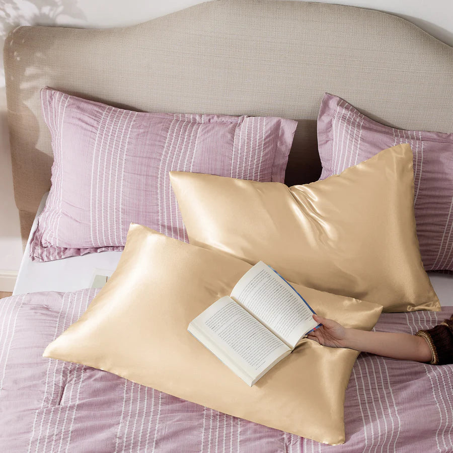 Solid Satin Silk Pillowcase 2 Pack - Champagne