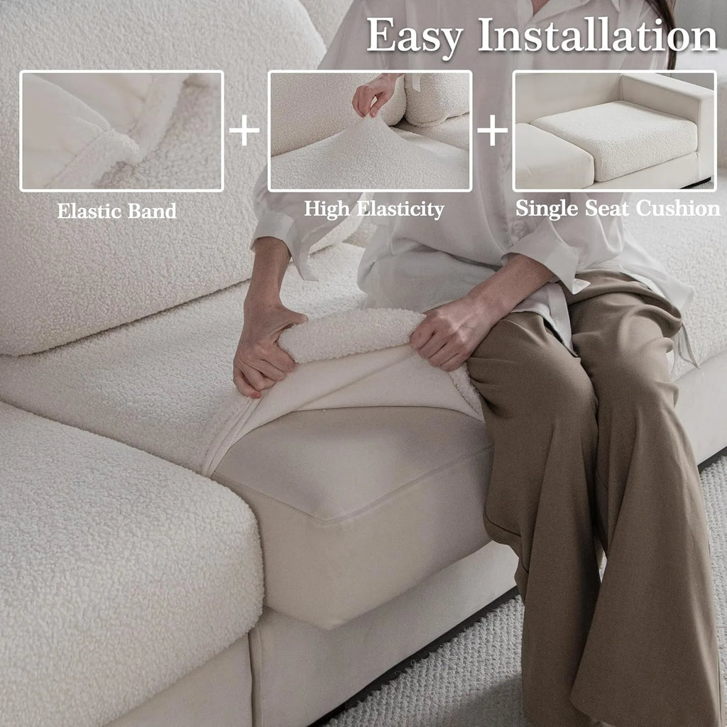 Performance Solid Bouclé Stretch Sofa Cushion Cover - Ivory