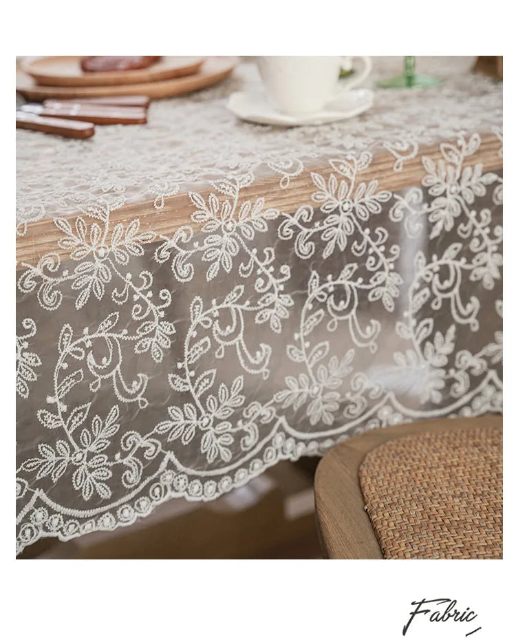 Embroidered Table Cloth for Dining Table | YM·Celebrity Lace·French Retro