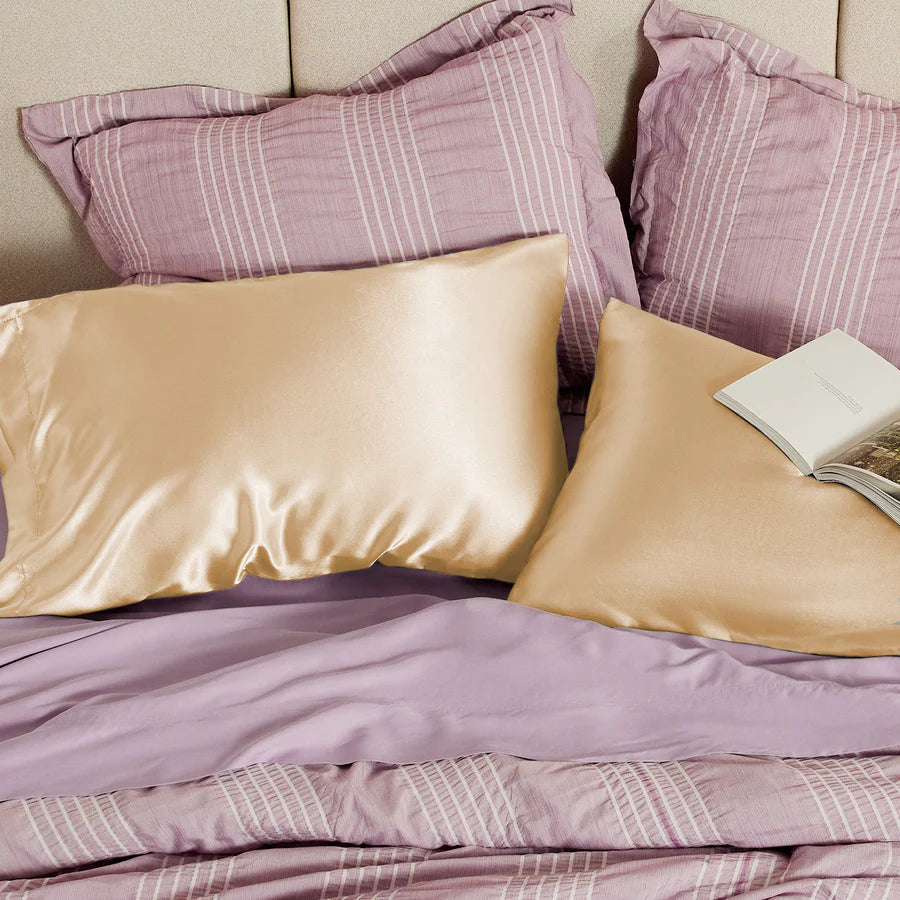 Solid Satin Silk Pillowcase 2 Pack - Champagne
