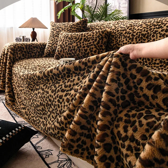 G 903 Leopard Print Plush Fleece Sofa Cover | Luxury Warm Custom Cover
