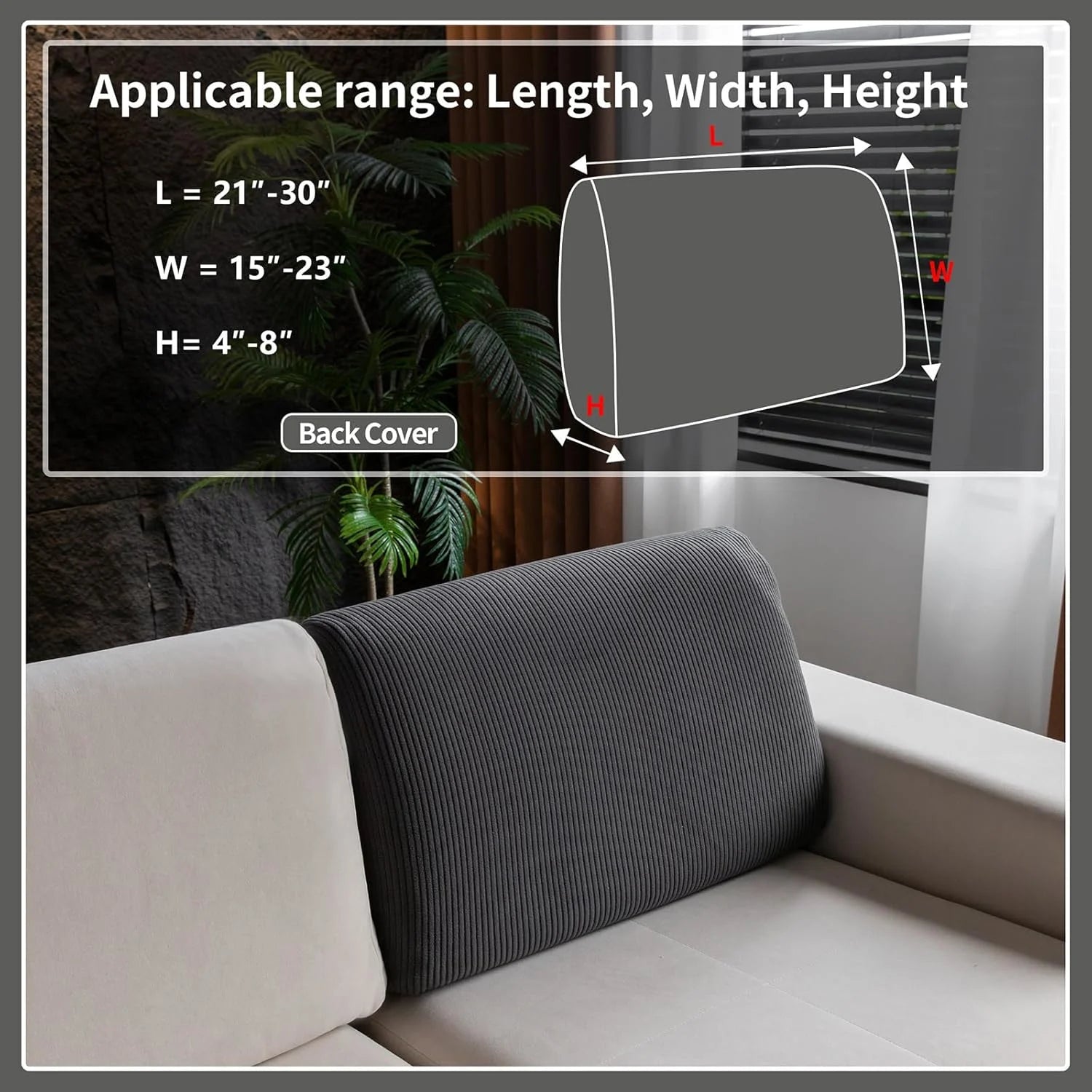 Performance Solid Striped Stretch Sofa Cushion Cover - Dark Gray