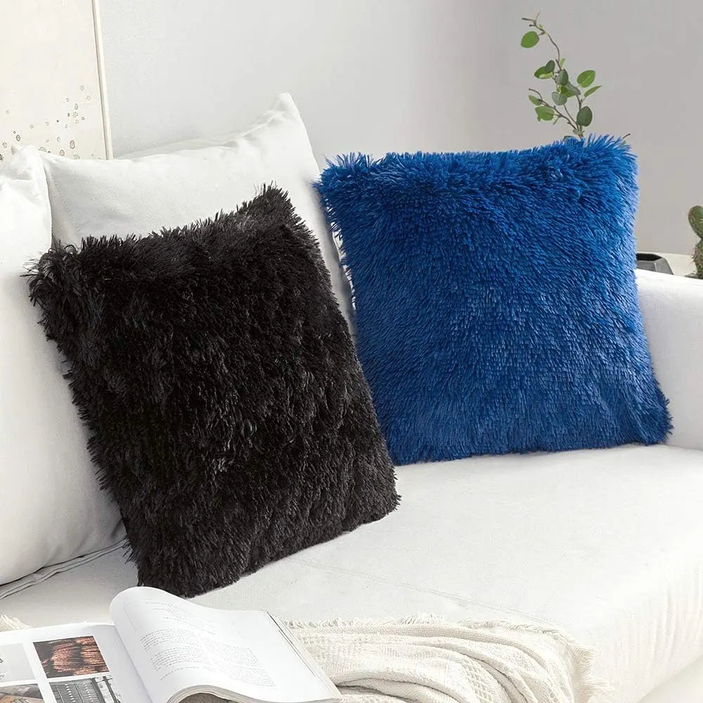 Solid Deluxe Plush Throw Pillowcase 2 Pack - Black