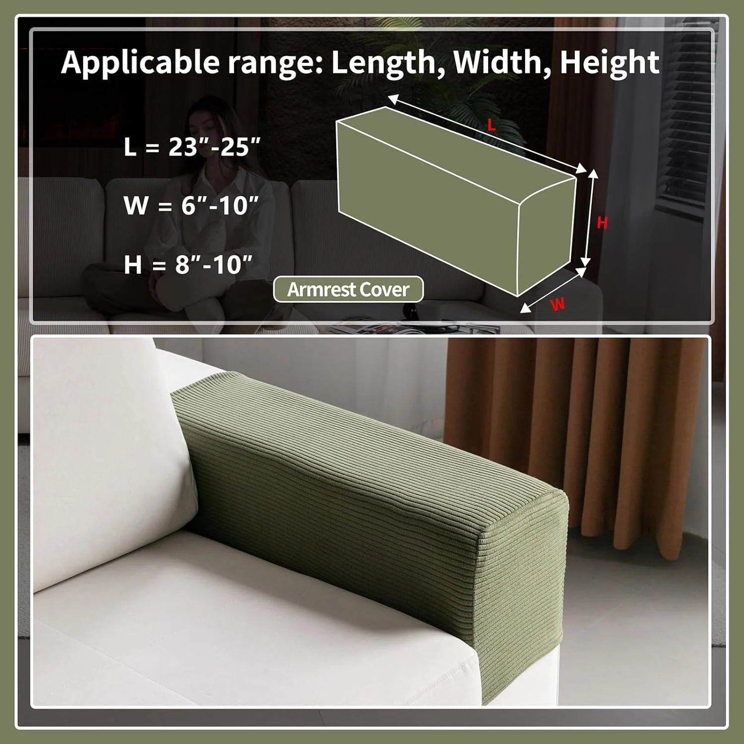 Performance Solid Striped Stretch Sofa Cushion Cover - Green
