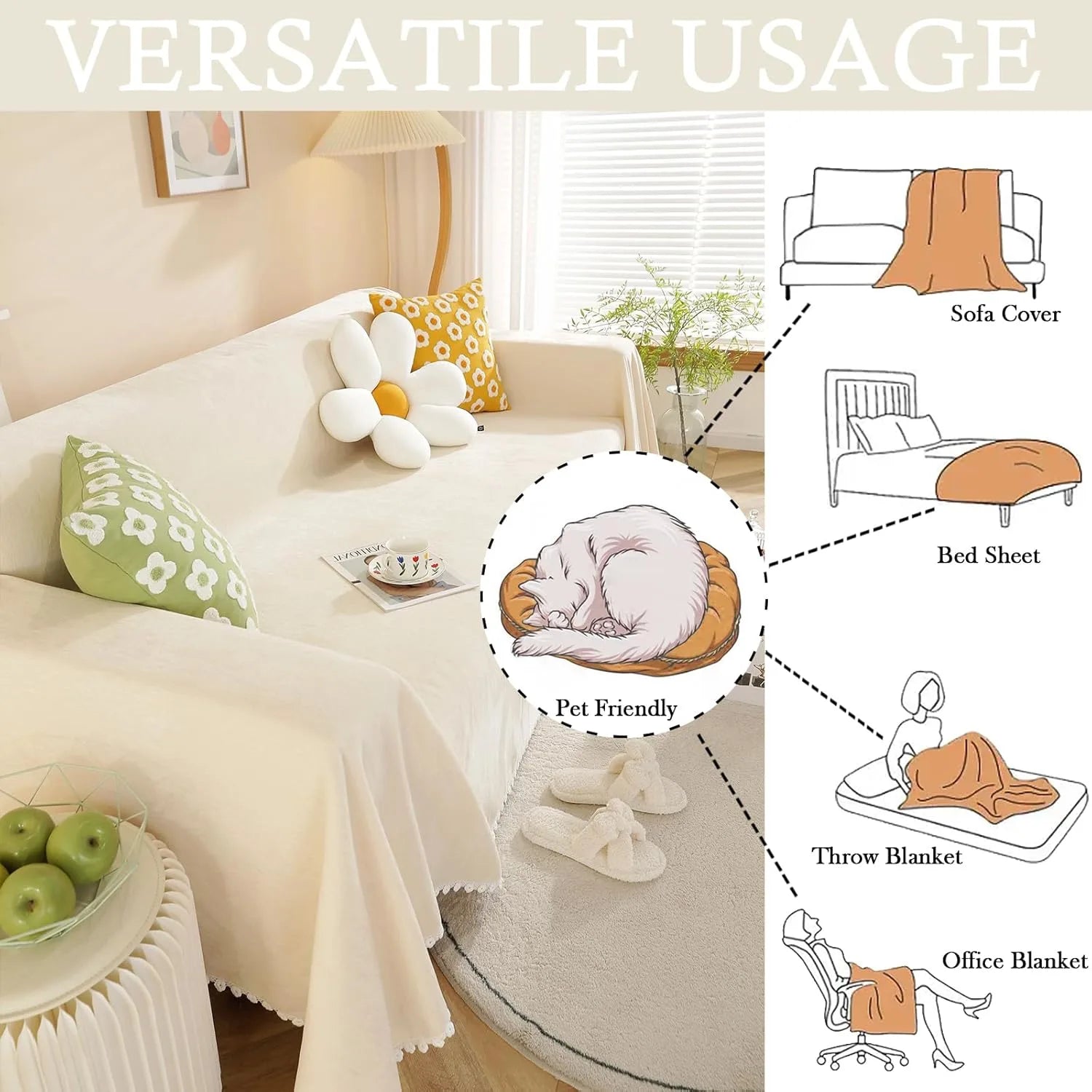 Soild Couch Cover In Beige