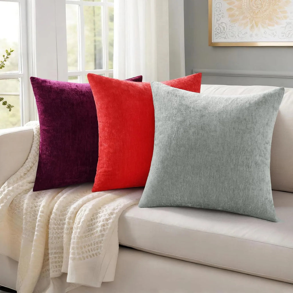 Dyed Neutral Chenille Throw Pillowcase 2 Pack - Red