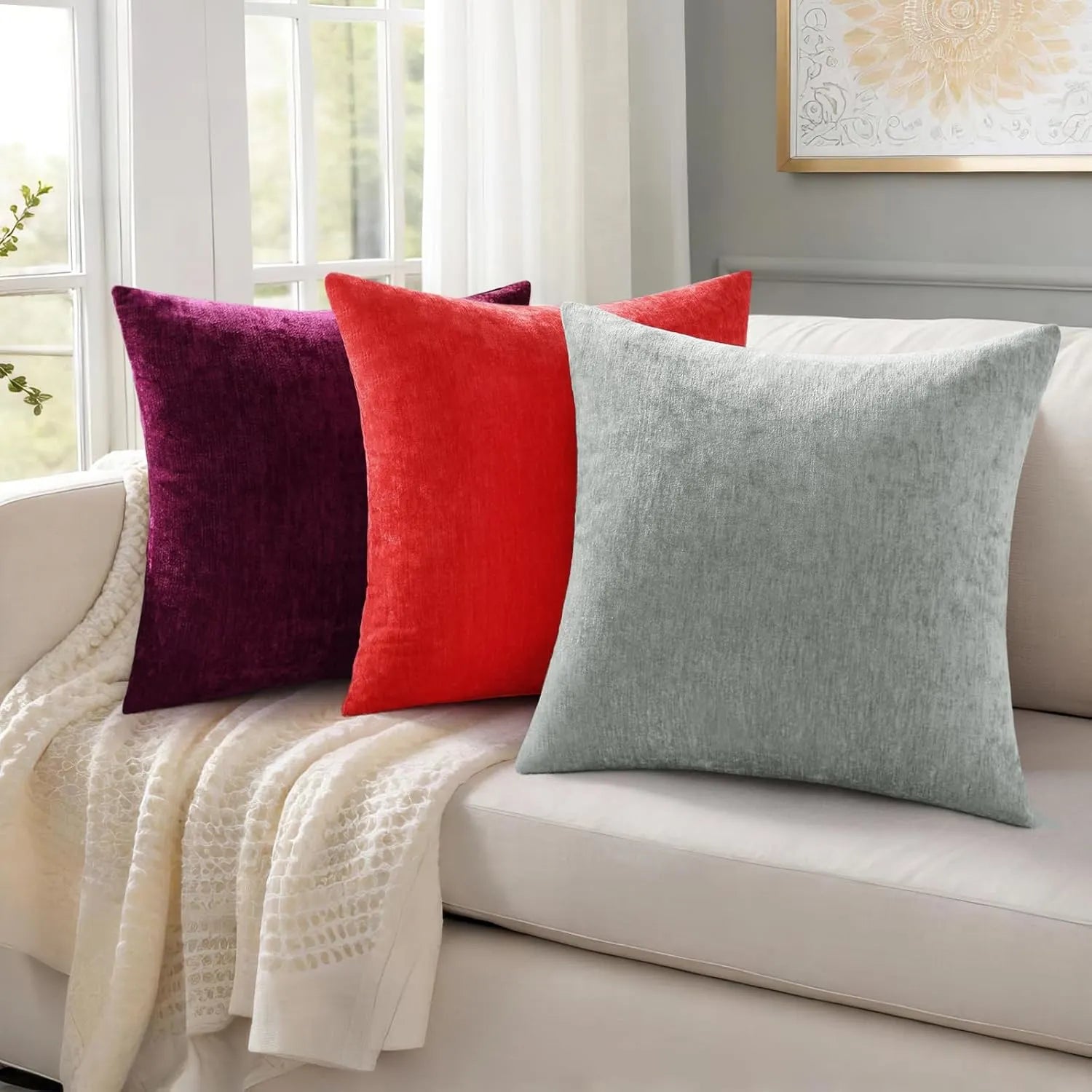 Dyed Neutral Chenille Throw Pillowcase 2 Pack - Red