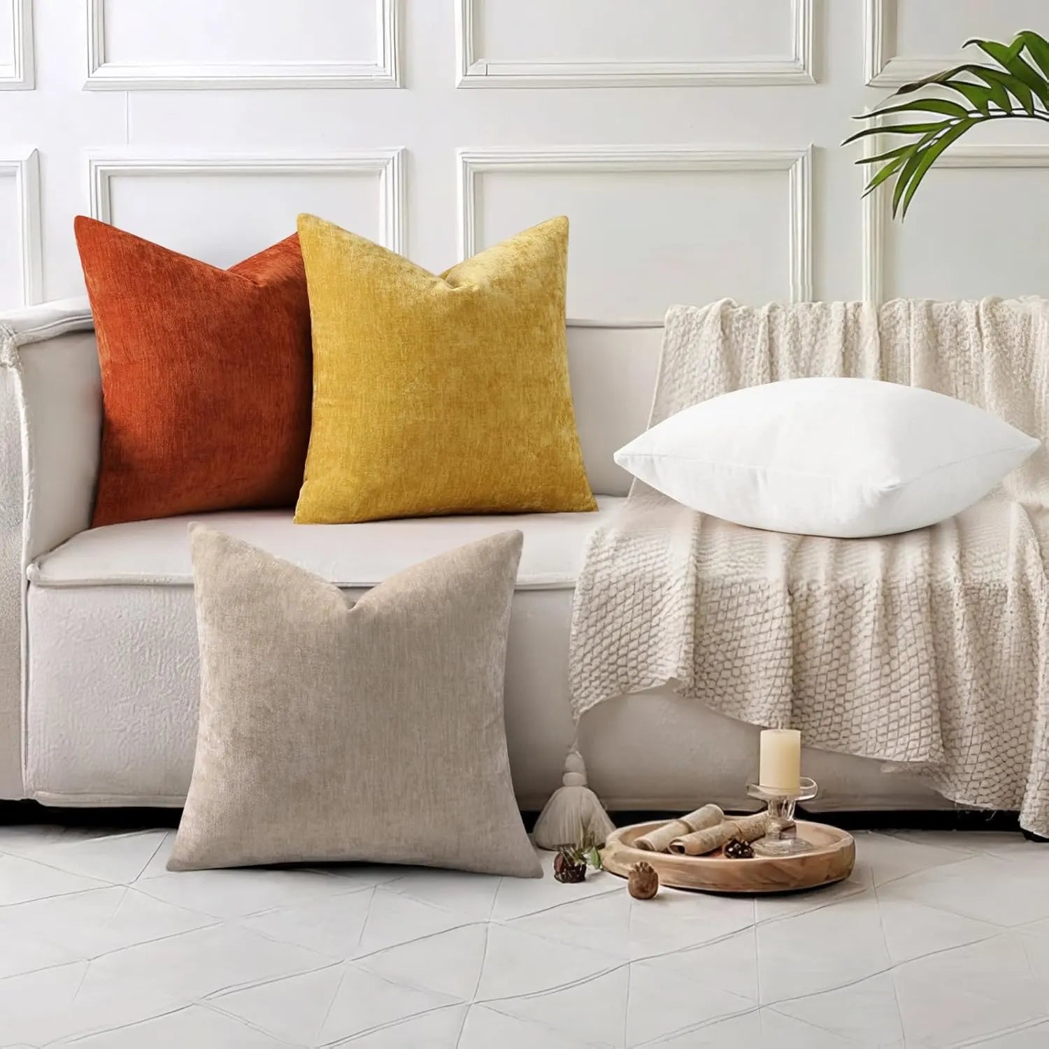 Dyed Neutral Chenille Throw Pillowcase 2 Pack - Mineral Yellow