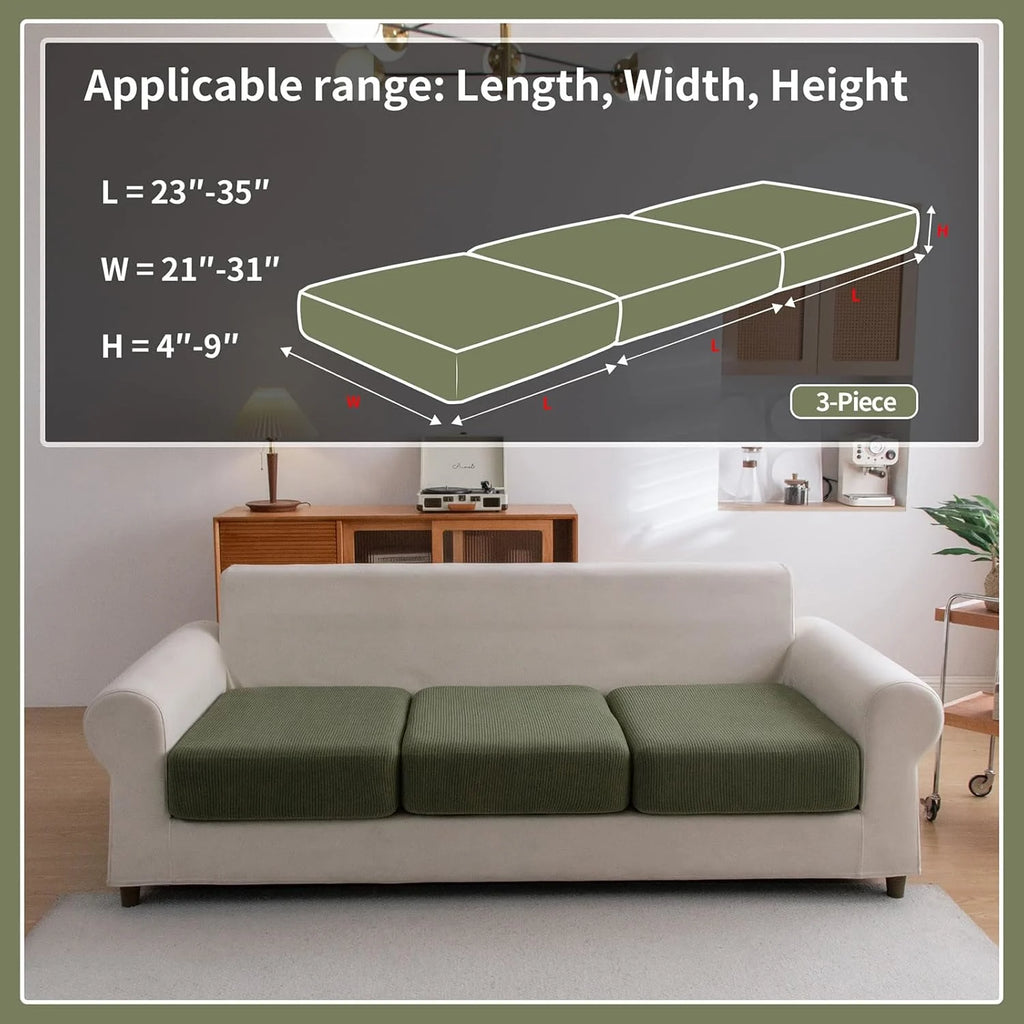 Performance Solid Striped Stretch Sofa Cushion Cover - Green