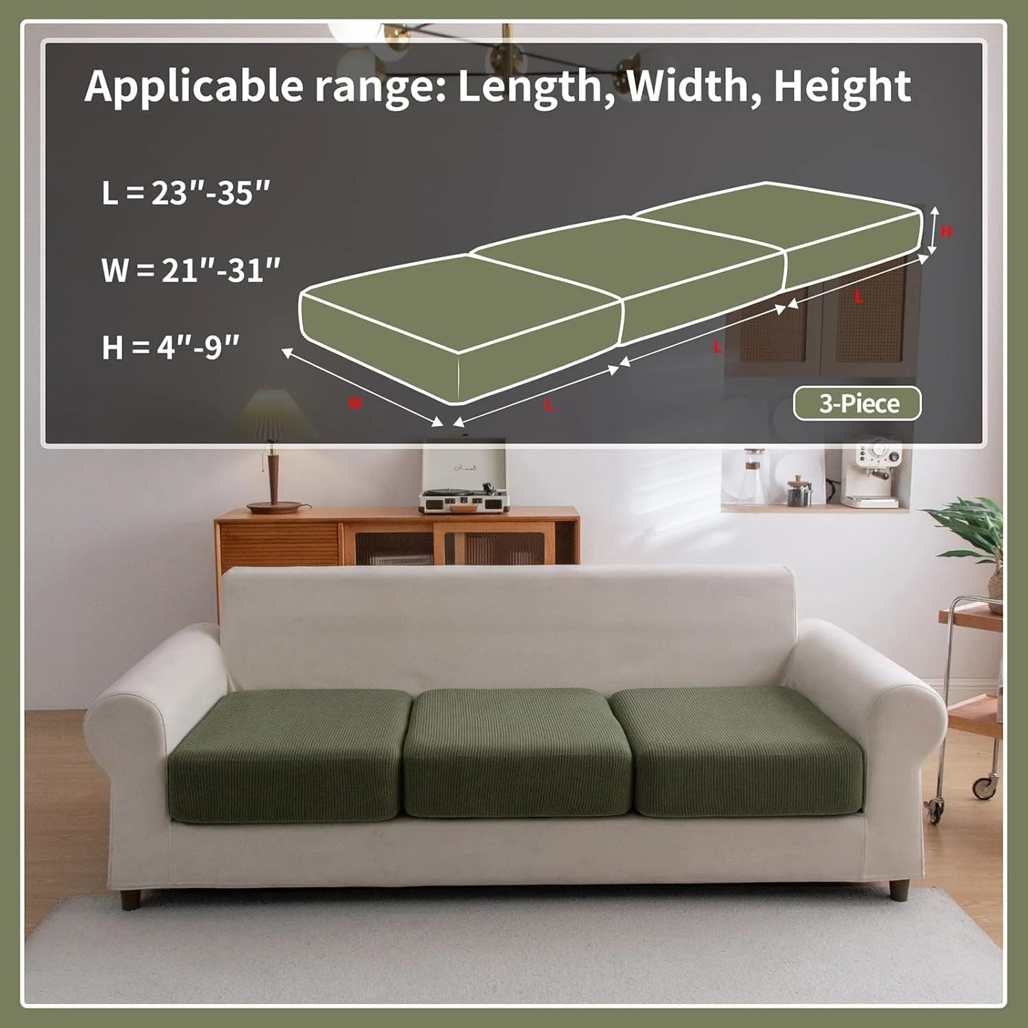 Performance Solid Striped Stretch Sofa Cushion Cover - Green