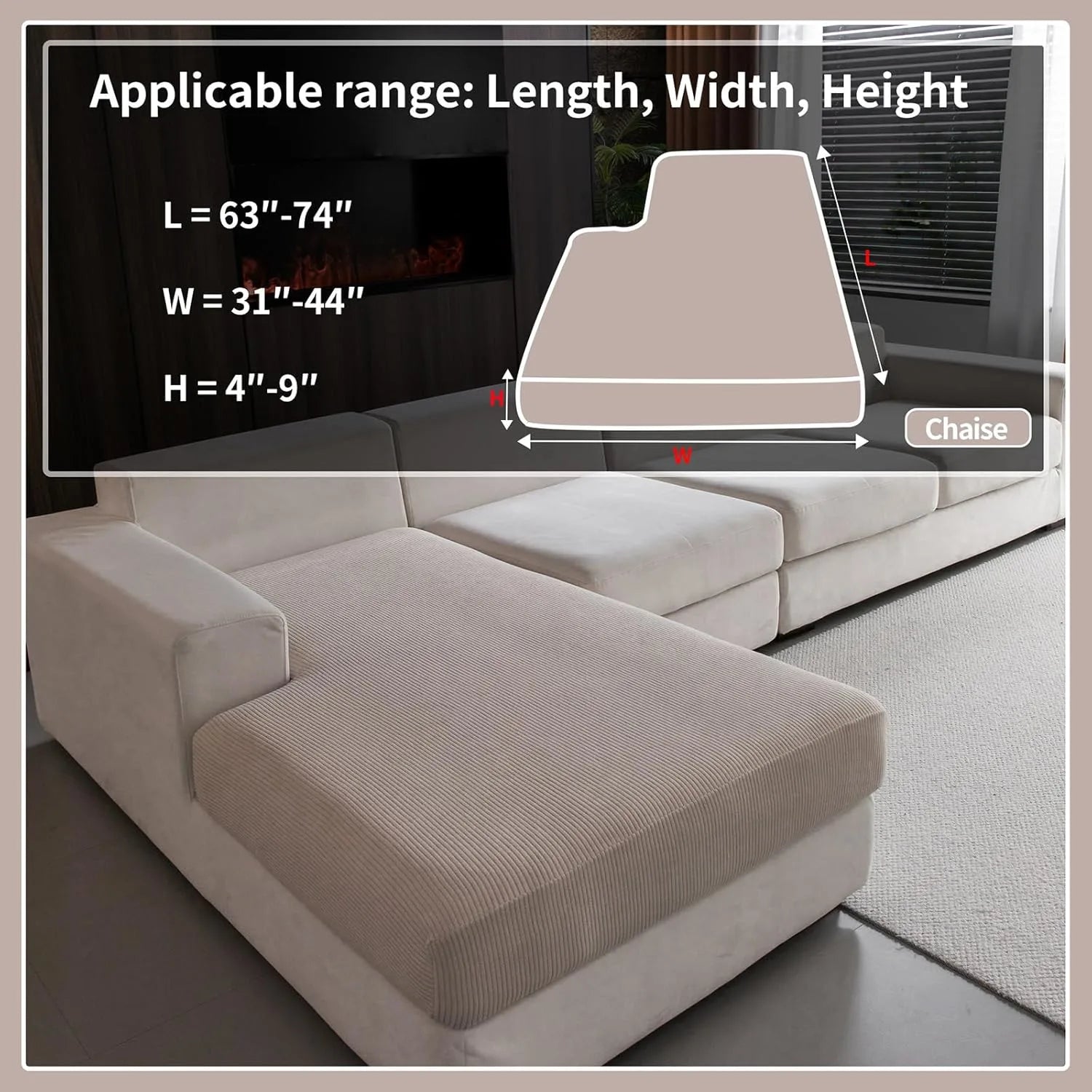 Performance Solid Striped Stretch Sofa Cushion Cover - Light Brown