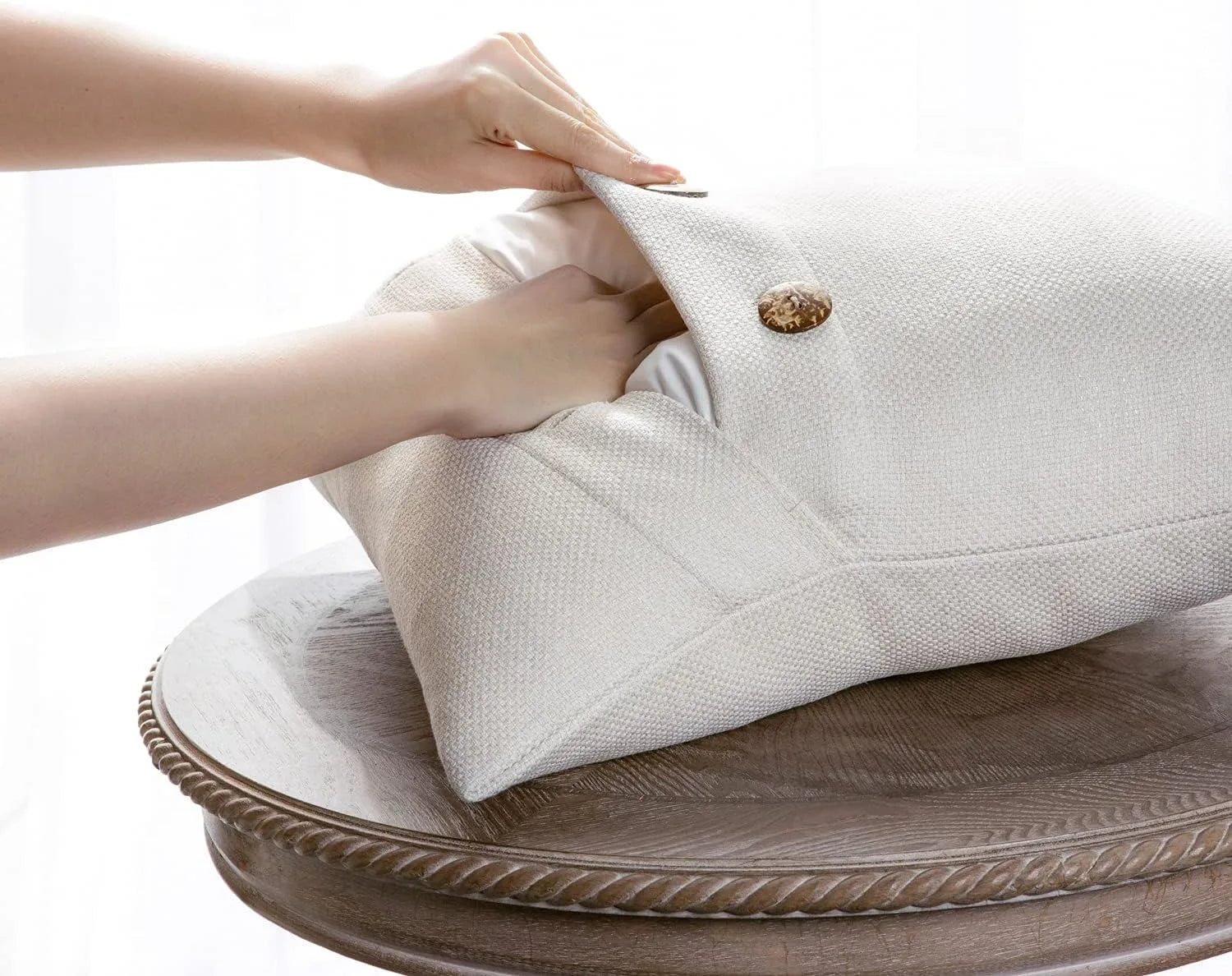 Vintage Triple Button Linen Throw Pillowcase 2 Pack - Off-White
