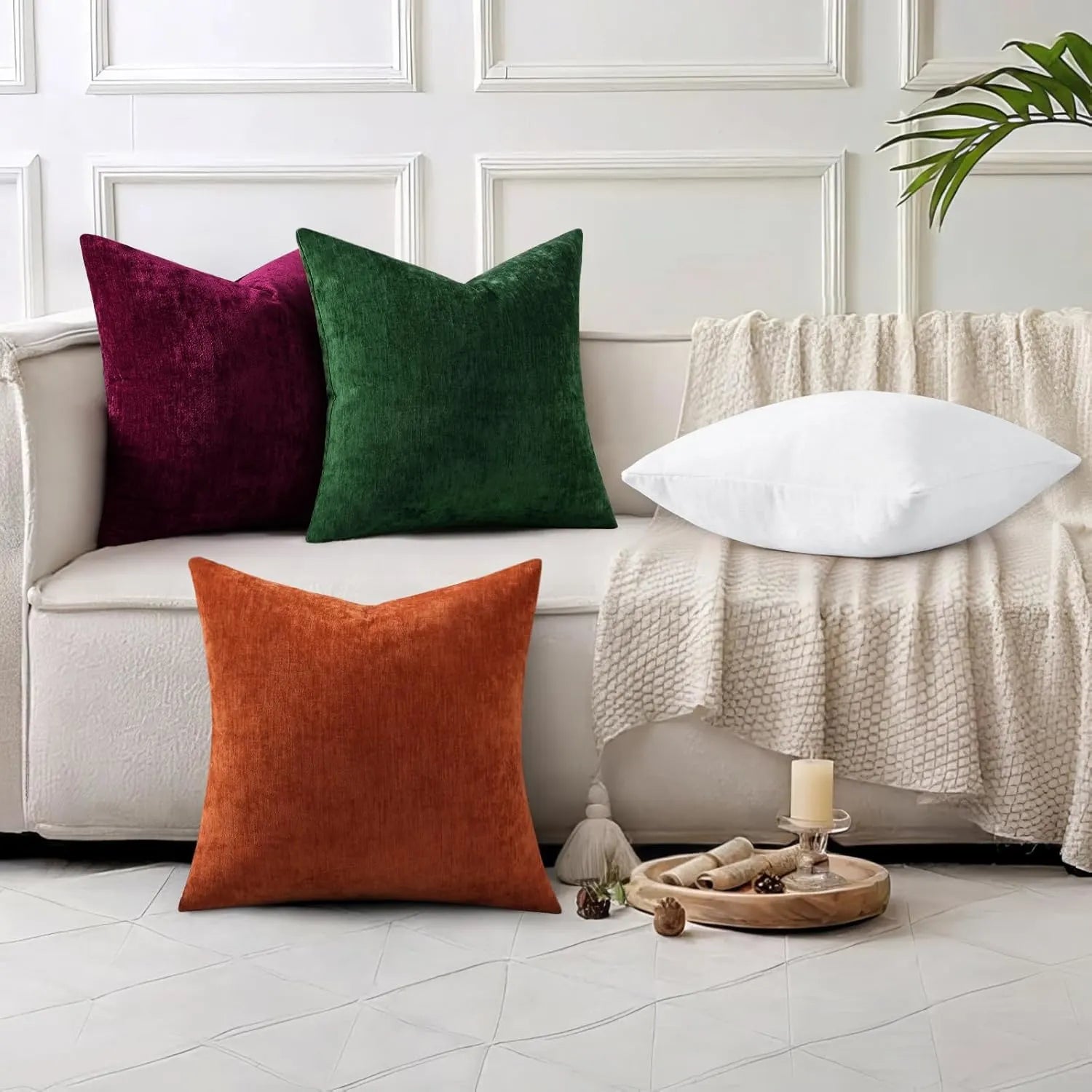 Dyed Neutral Chenille Throw Pillowcase 2 Pack - Moss Green