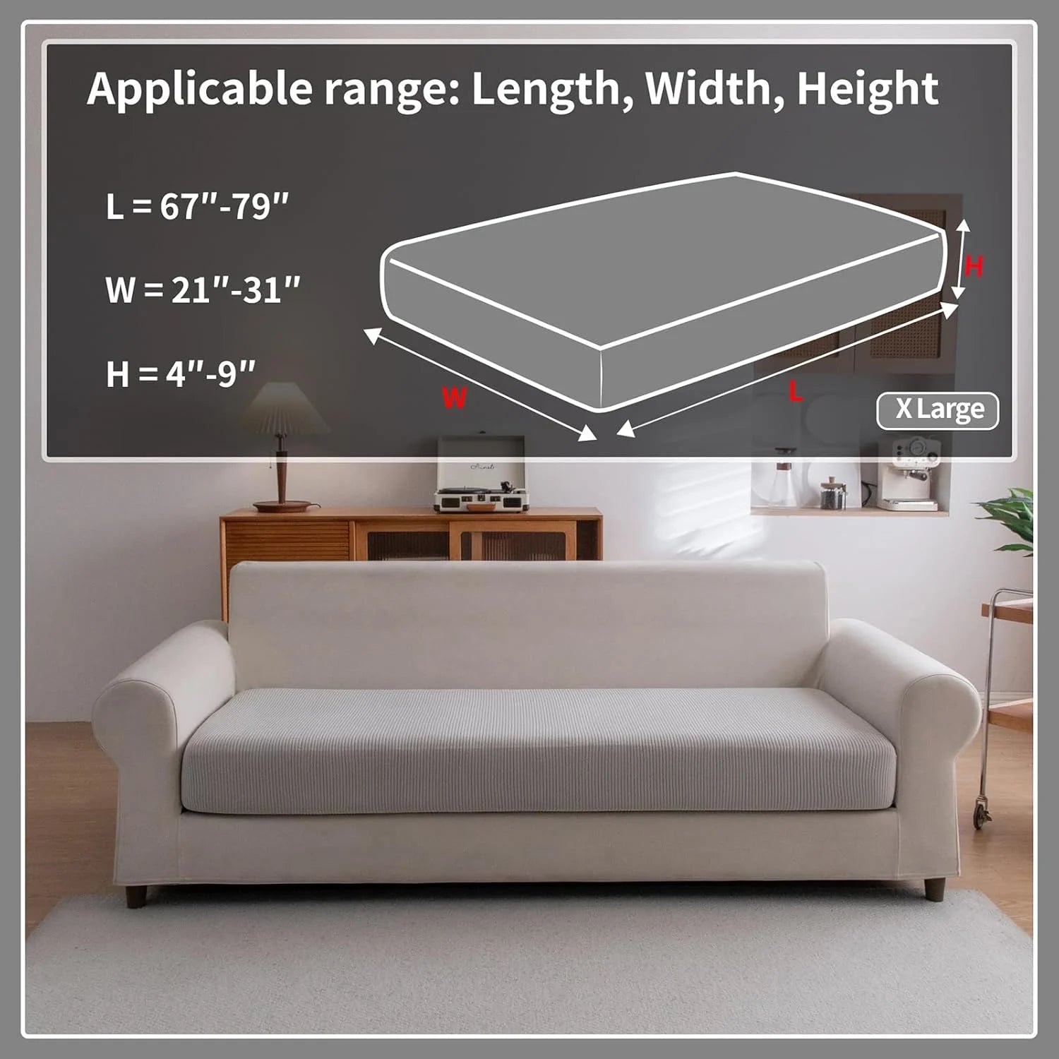 Performance Solid Striped Stretch Sofa Cushion Cover - Light Gray