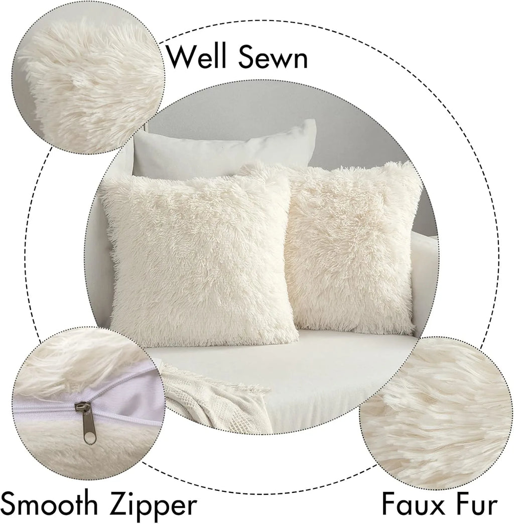 Solid Deluxe Plush Throw Pillowcase 2 Pack - Beige