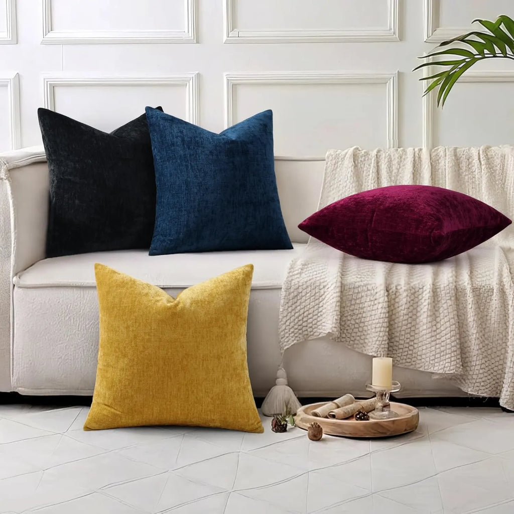 Dyed Neutral Chenille Throw Pillowcase 2 Pack - Black