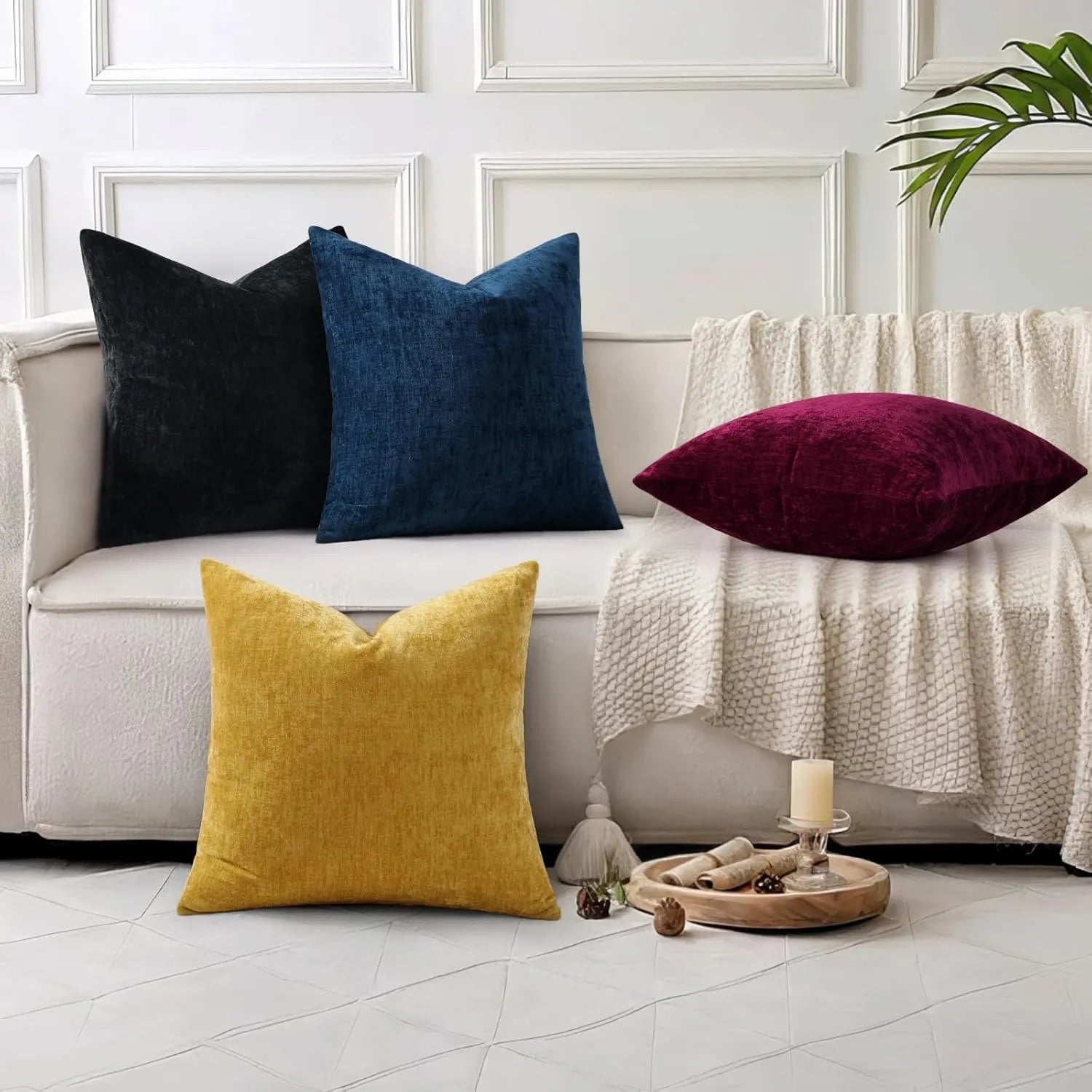 Dyed Neutral Chenille Throw Pillowcase 2 Pack - Black