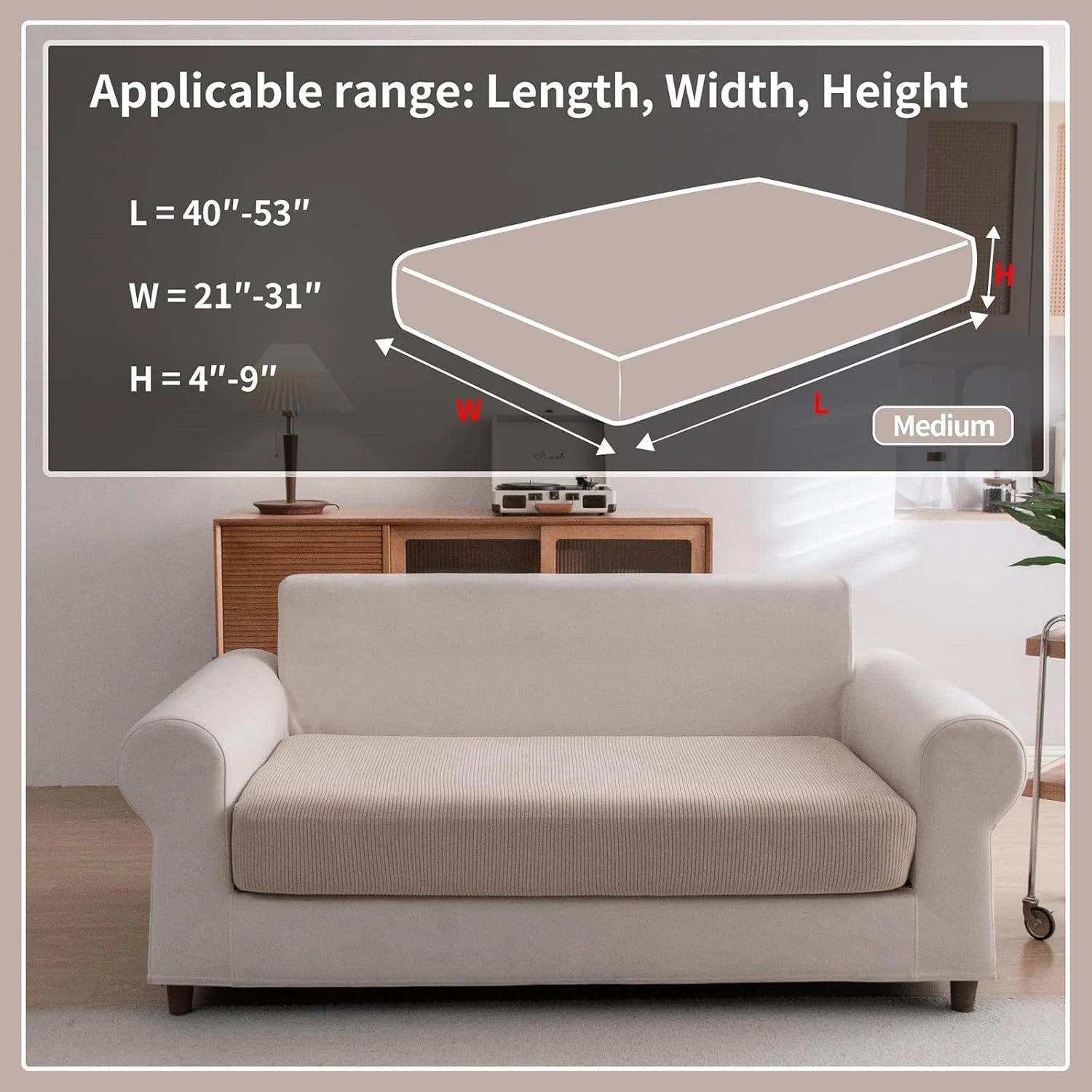 Performance Solid Striped Stretch Sofa Cushion Cover - Light Brown