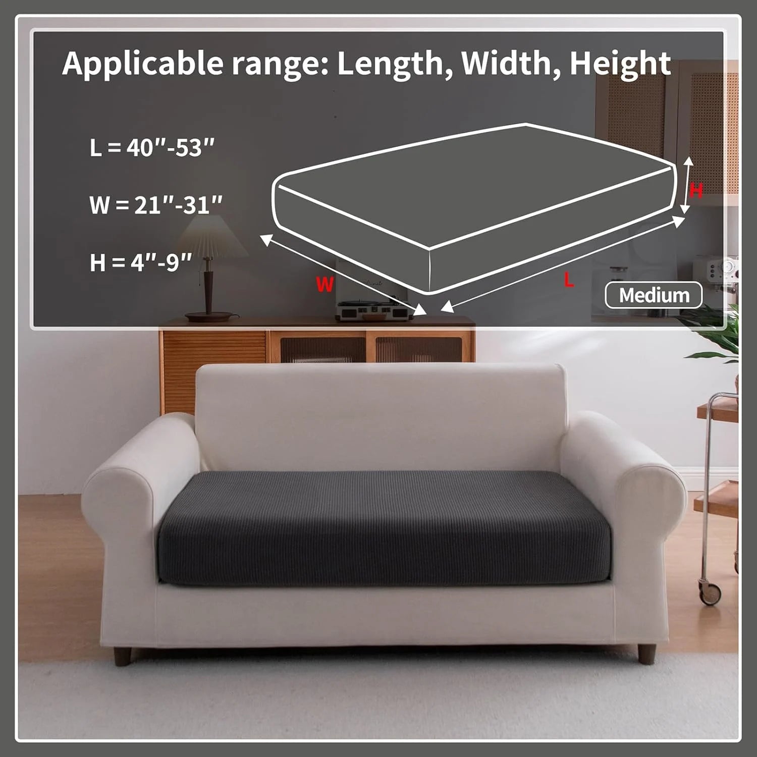 Performance Solid Striped Stretch Sofa Cushion Cover - Dark Gray