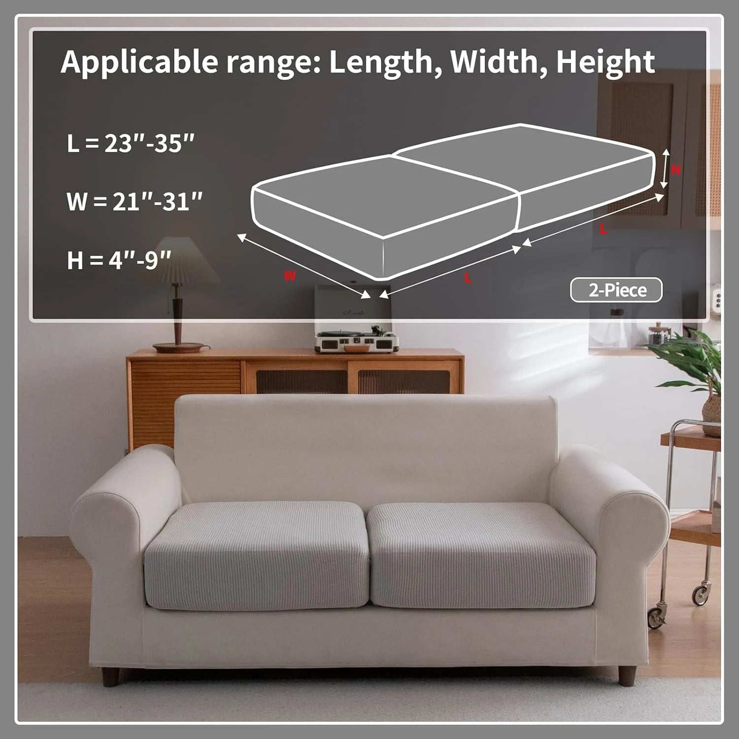 Performance Solid Striped Stretch Sofa Cushion Cover - Light Gray