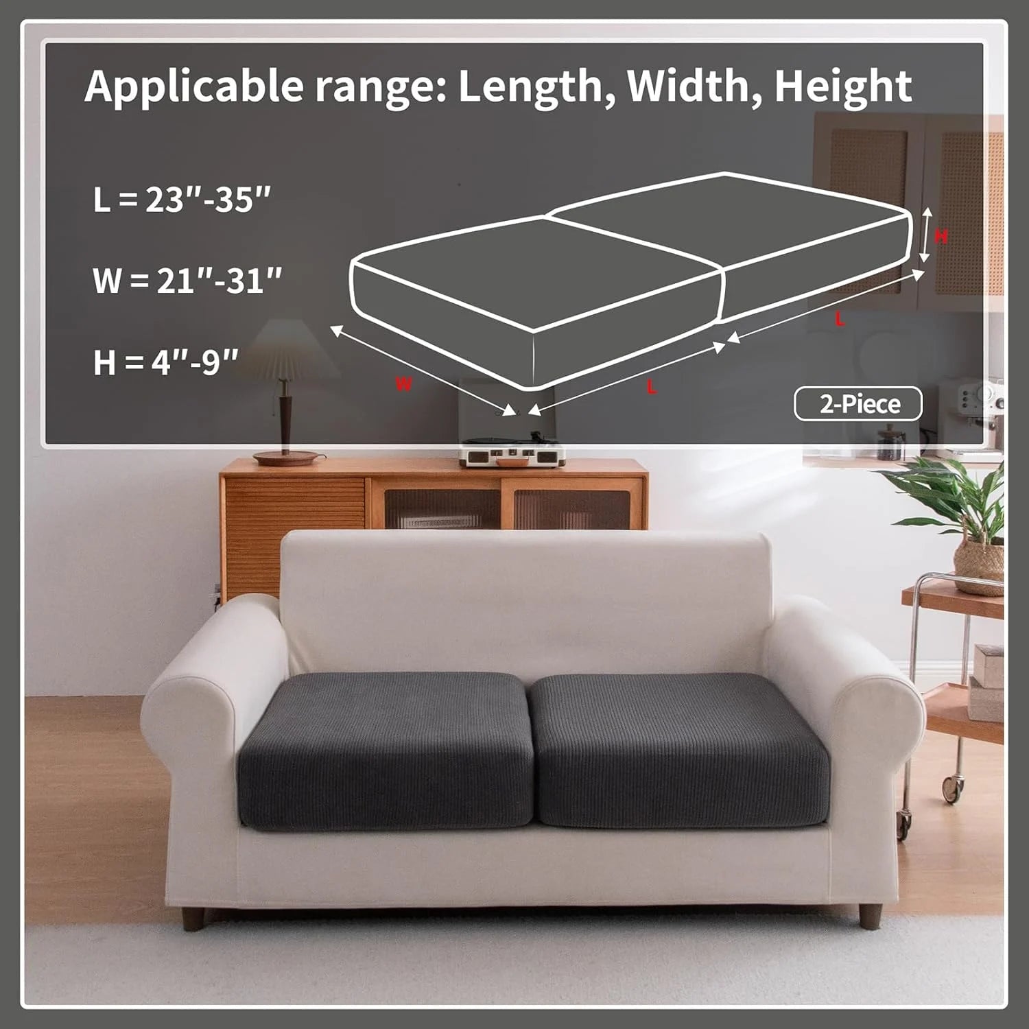 Performance Solid Striped Stretch Sofa Cushion Cover - Dark Gray