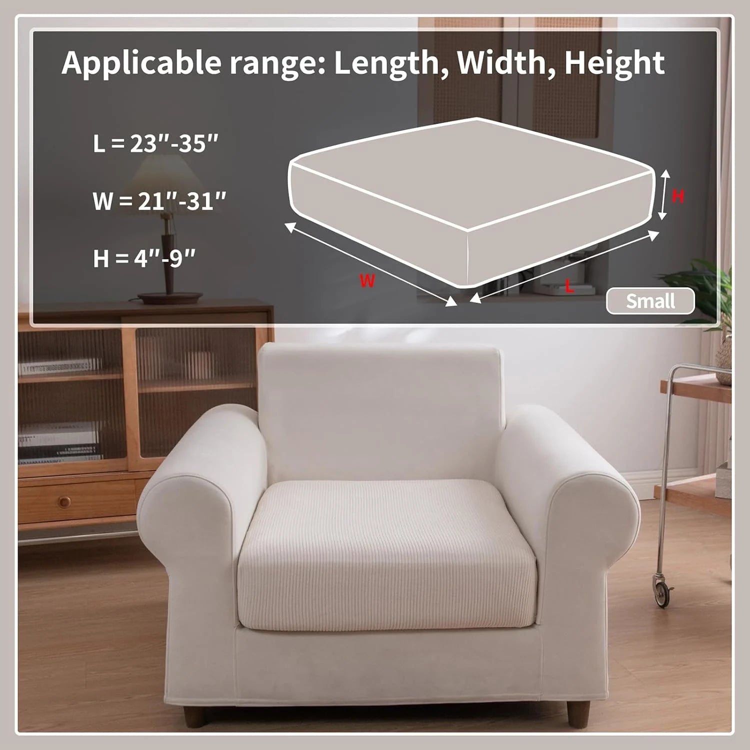 Performance Solid Striped Stretch Sofa Cushion Cover - Ivory
