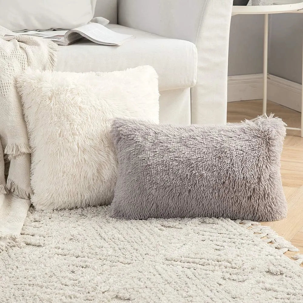 Solid Deluxe Plush Throw Pillowcase 2 Pack - Beige
