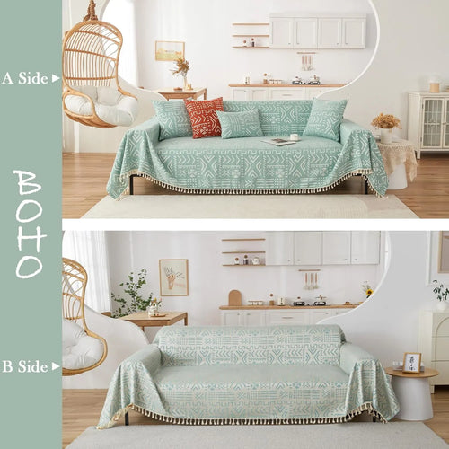 BOHO Couch Cover In Brick Light Green
