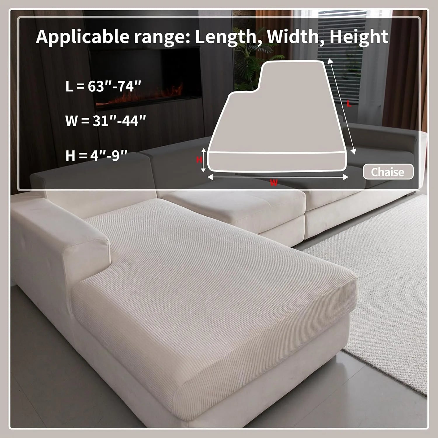 Performance Solid Striped Stretch Sofa Cushion Cover - Ivory