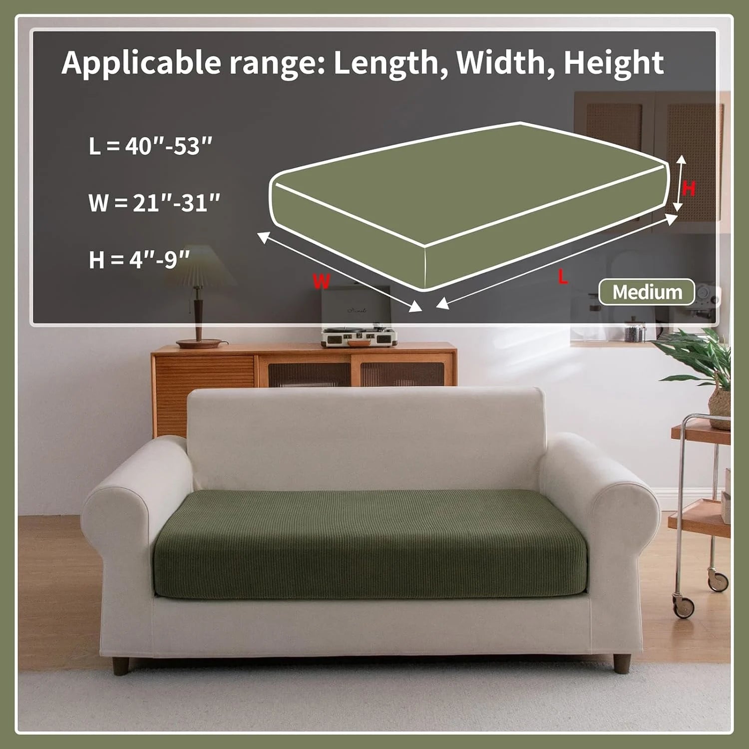 Performance Solid Striped Stretch Sofa Cushion Cover - Green