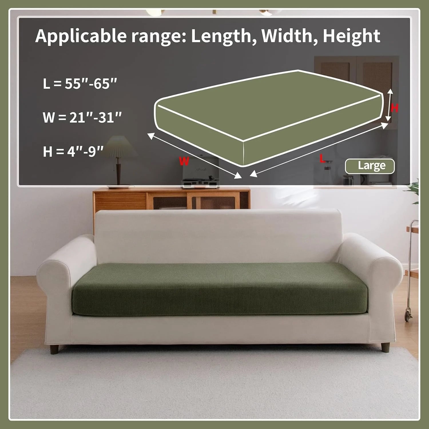 Performance Solid Striped Stretch Sofa Cushion Cover - Green