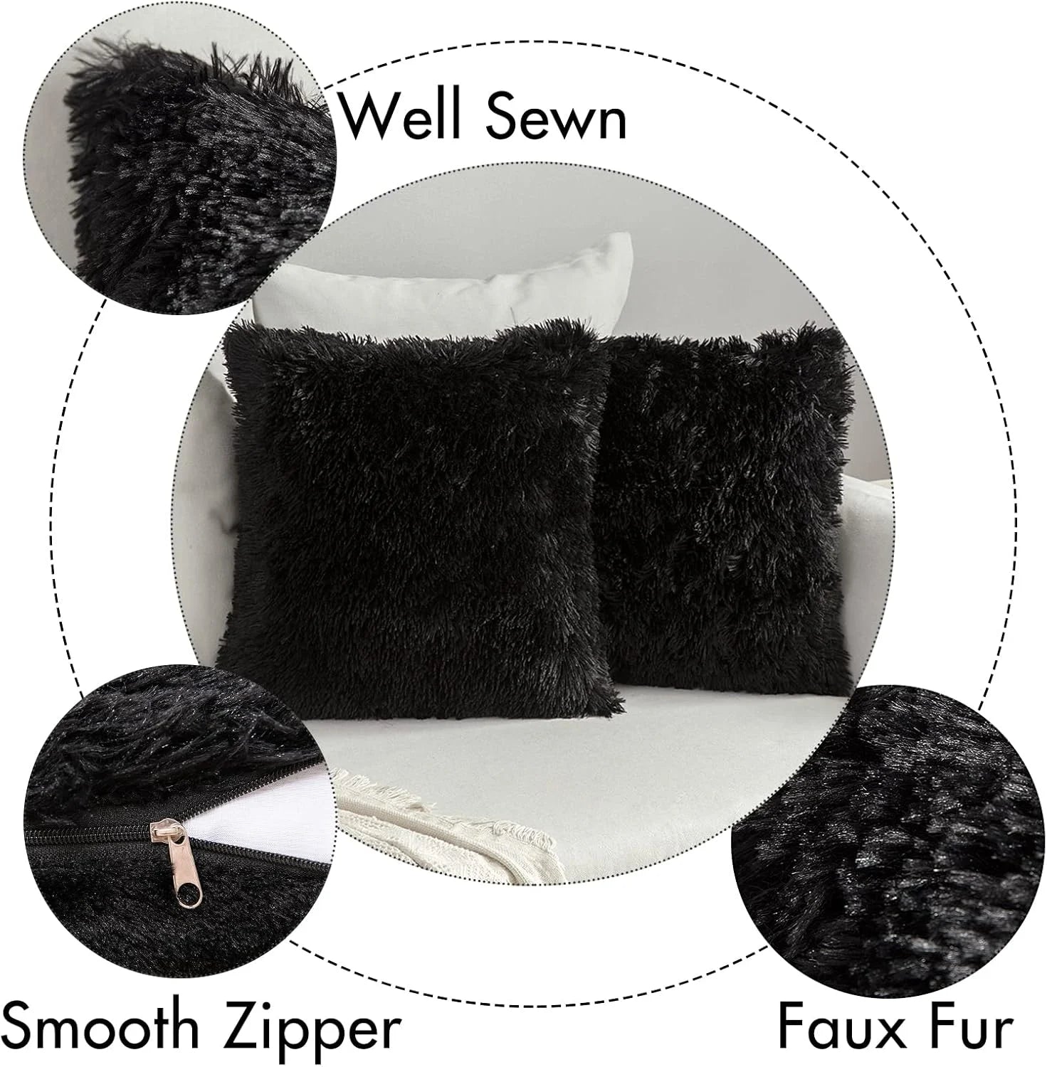 Solid Deluxe Plush Throw Pillowcase 2 Pack - Black