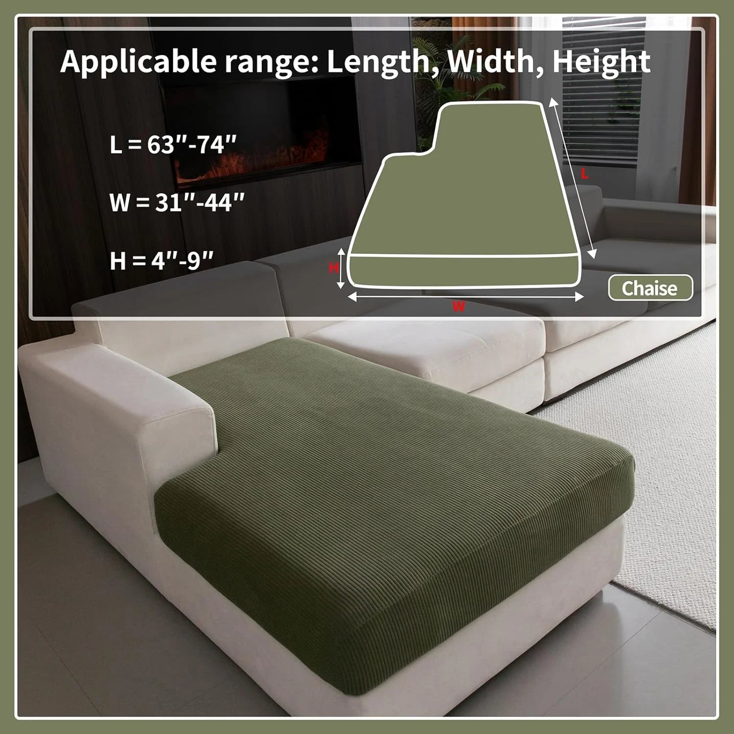 Performance Solid Striped Stretch Sofa Cushion Cover - Green