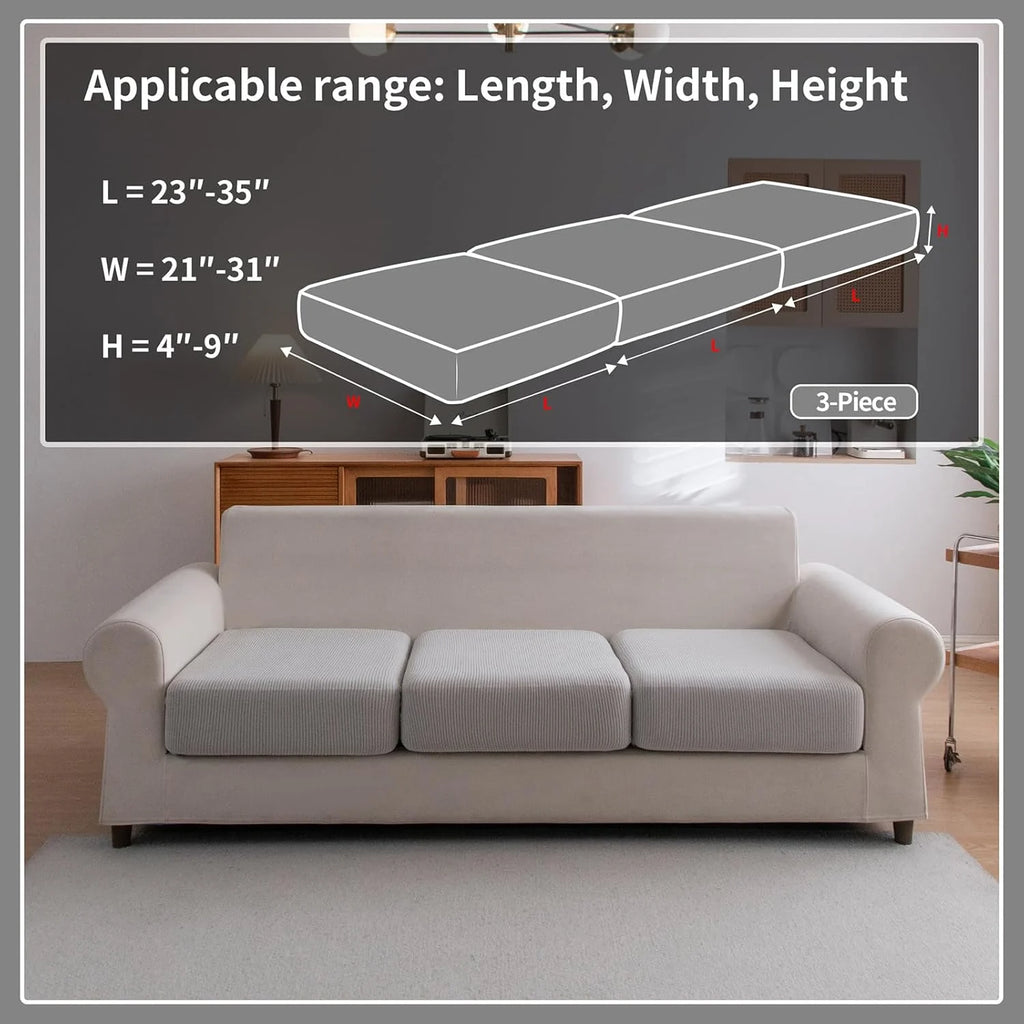 Performance Solid Striped Stretch Sofa Cushion Cover - Light Gray