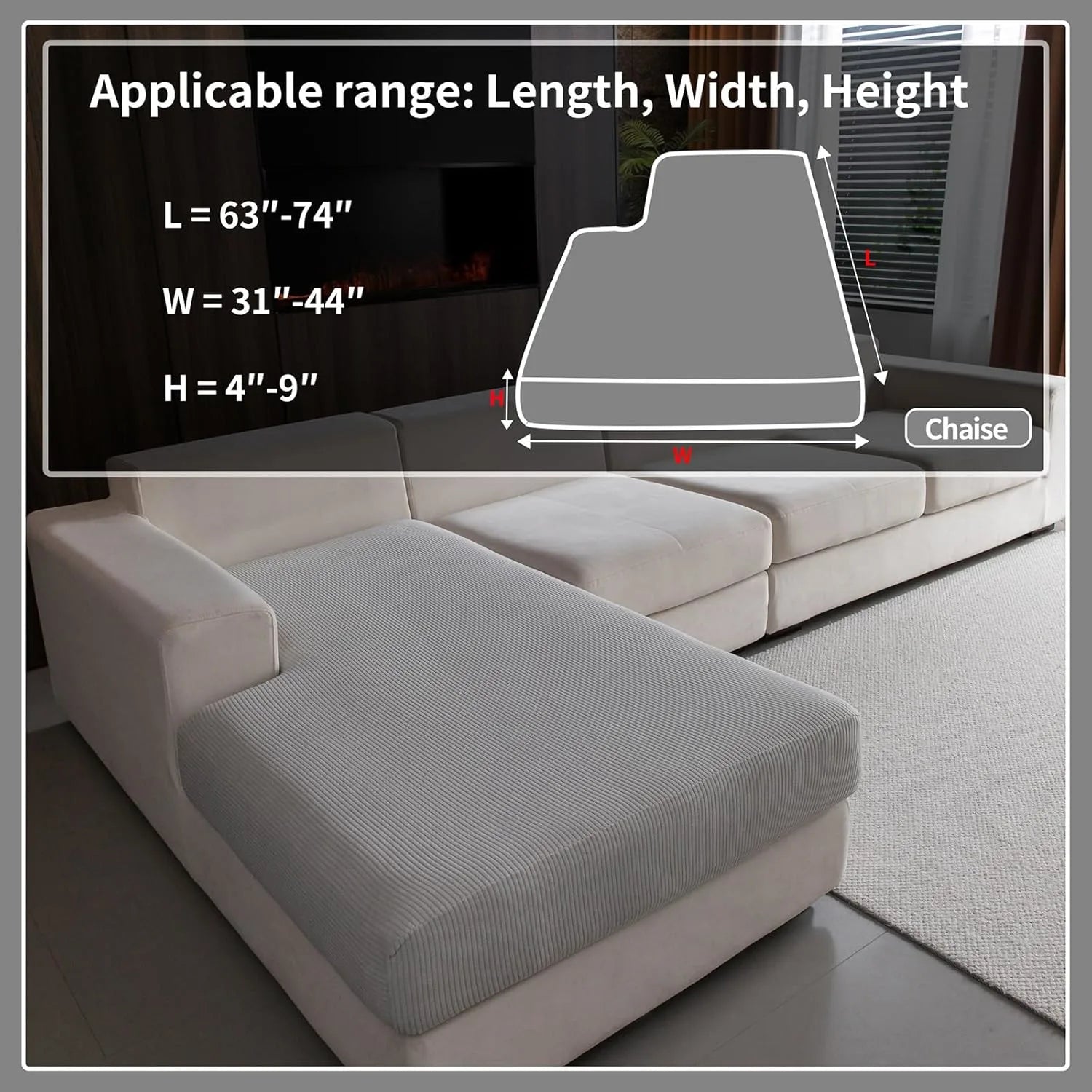 Performance Solid Striped Stretch Sofa Cushion Cover - Light Gray