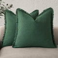 Solid Neutral Linen Fringe Throw Pillowcase 2 Pack - Abundant Green