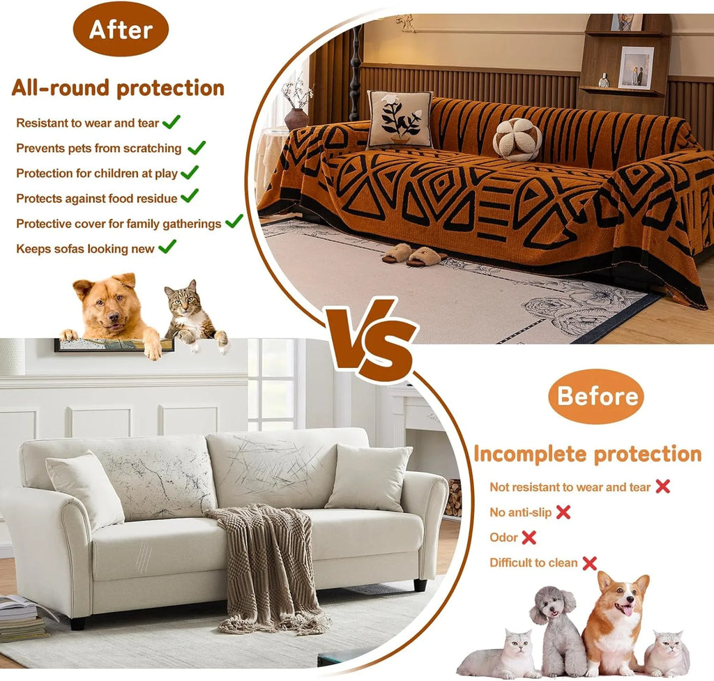 BOHO Couch Cover In Fuzzy Brunt Orange