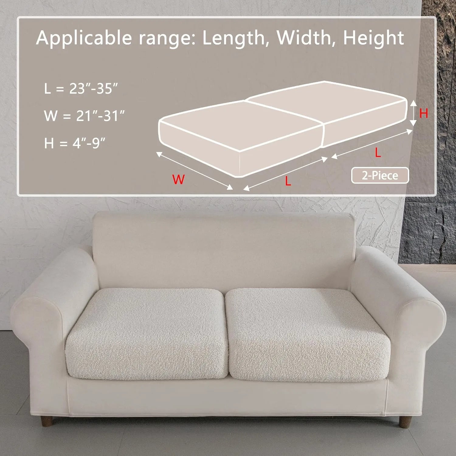 Performance Solid Bouclé Stretch Sofa Cushion Cover - Ivory