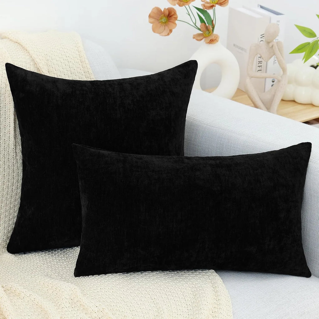 Dyed Neutral Chenille Throw Pillowcase 2 Pack - Black