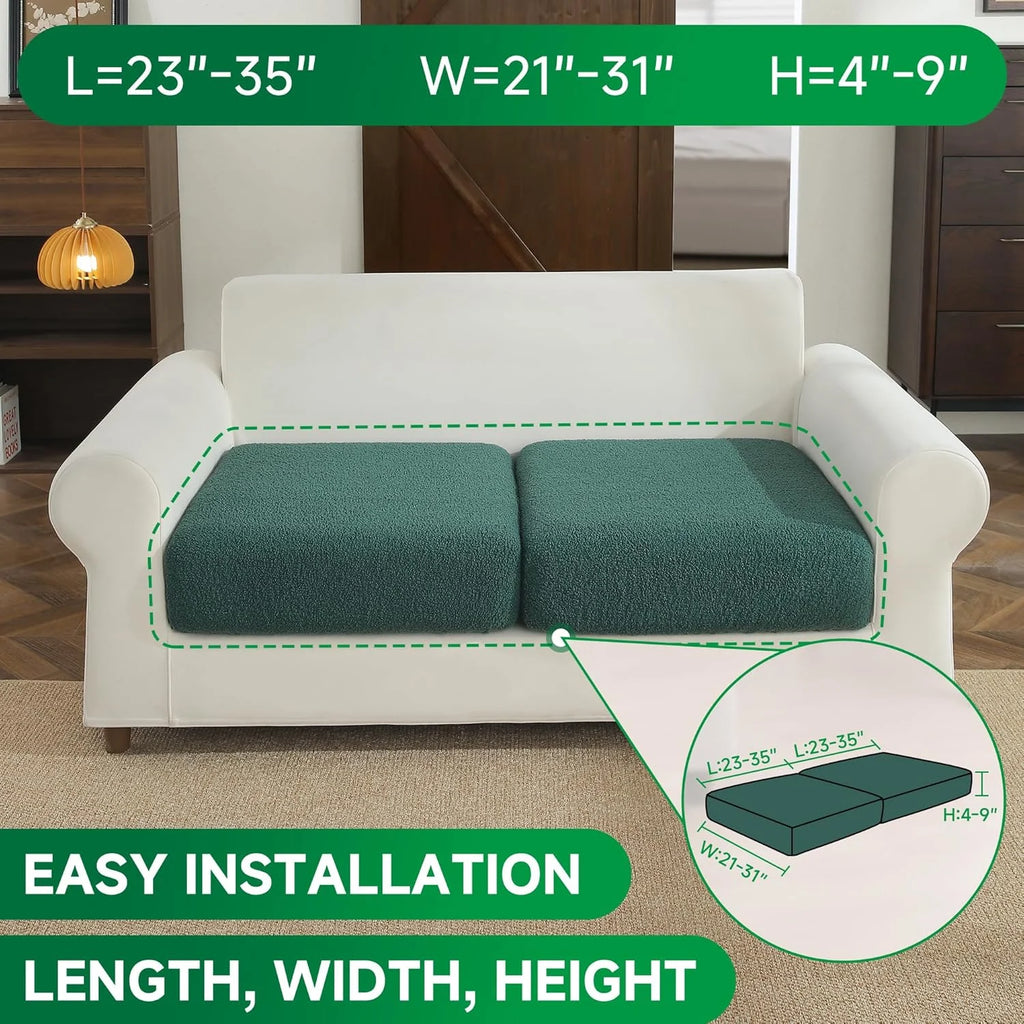 Performance Solid Bouclé Stretch Sofa Cushion Cover - Green