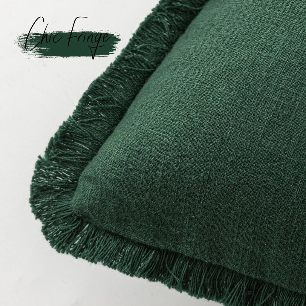 Solid Neutral Linen Fringe Throw Pillowcase 2 Pack - Abundant Green