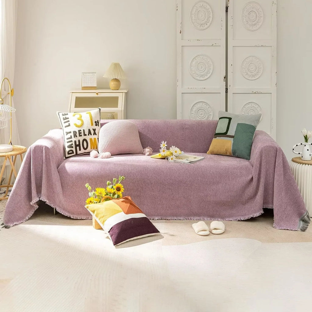 Soild Couch Cover In Tassel Purple