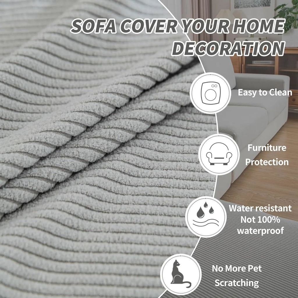 Performance Solid Striped Stretch Sofa Cushion Cover - Light Gray