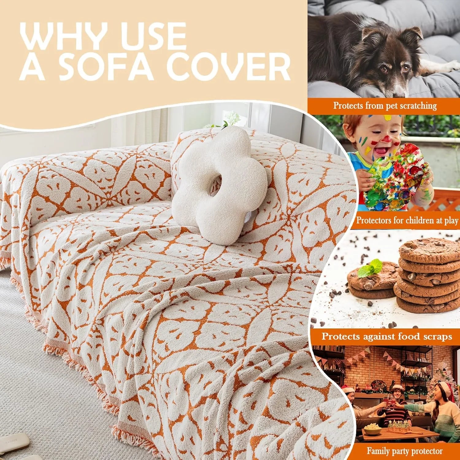 Vintage Flower Sofa Cover In Orange