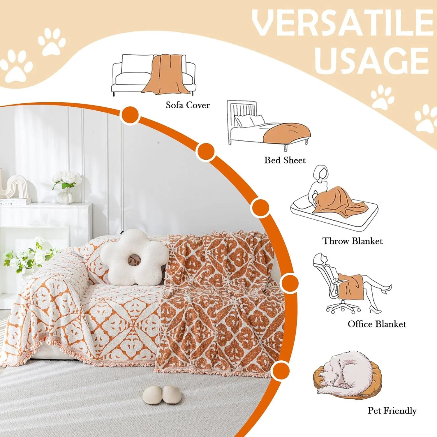 Vintage Flower Sofa Cover In Orange