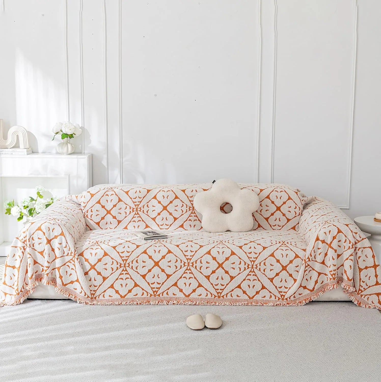 Vintage Flower Sofa Cover In Orange