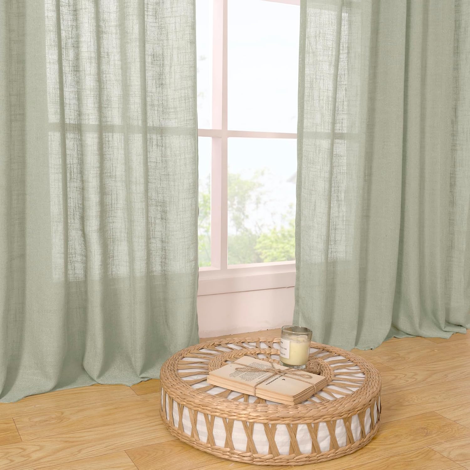 Light filtering Neutral Linen Curtain - Sage Grey